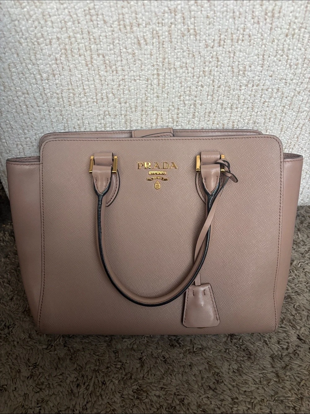 Prada Saffiano Leather Handbag in Cipria Gold Hardware (COMES WITH AUTH CARDS)